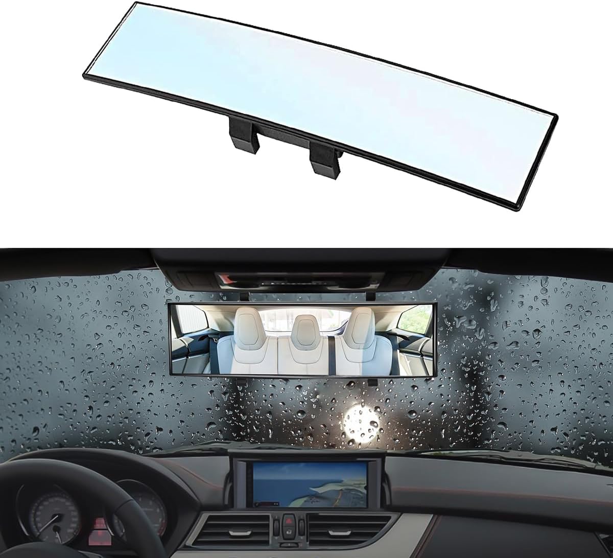 Car Rear View Mirror, Anti Glare Wide Angle Auto Inside Rearview Mirror, 12.2'' Panoramic Convex Rearview Mirror Mounted on Windshield, Universal Accessories for Most Cars (Silver#3)