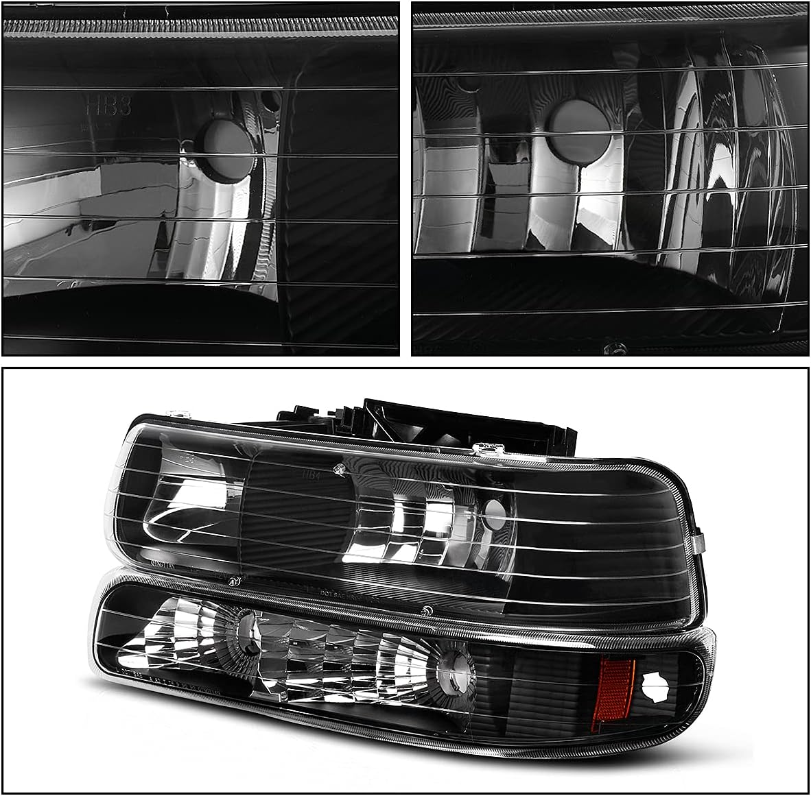 Headlights Tail Lights Assembly Compatible with 1999-2002 Chevy 1500/2500, 2001-2002 3500 Clear Lens Replacement Headlights + Smoke Lens LED Taillights Combo - Image 2