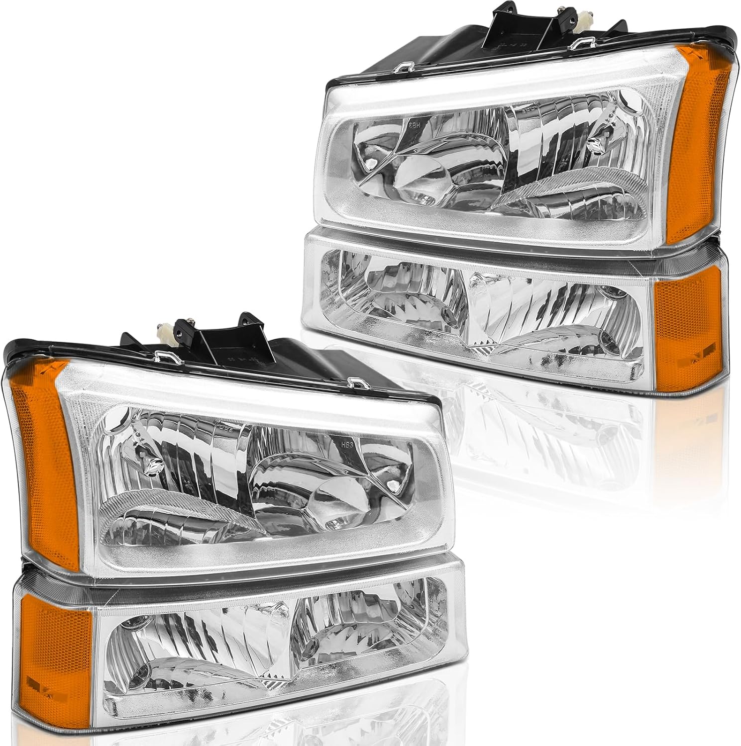Headlights & LED Taillights Combo Kit for 2003-2006 Chevy 1500 2500 3500 & 2007 Chevy Classic Replacement Head/Black Rear Brake Tail Lights Lamps Assembly (LH RH Full Set),Chrome - Image 2