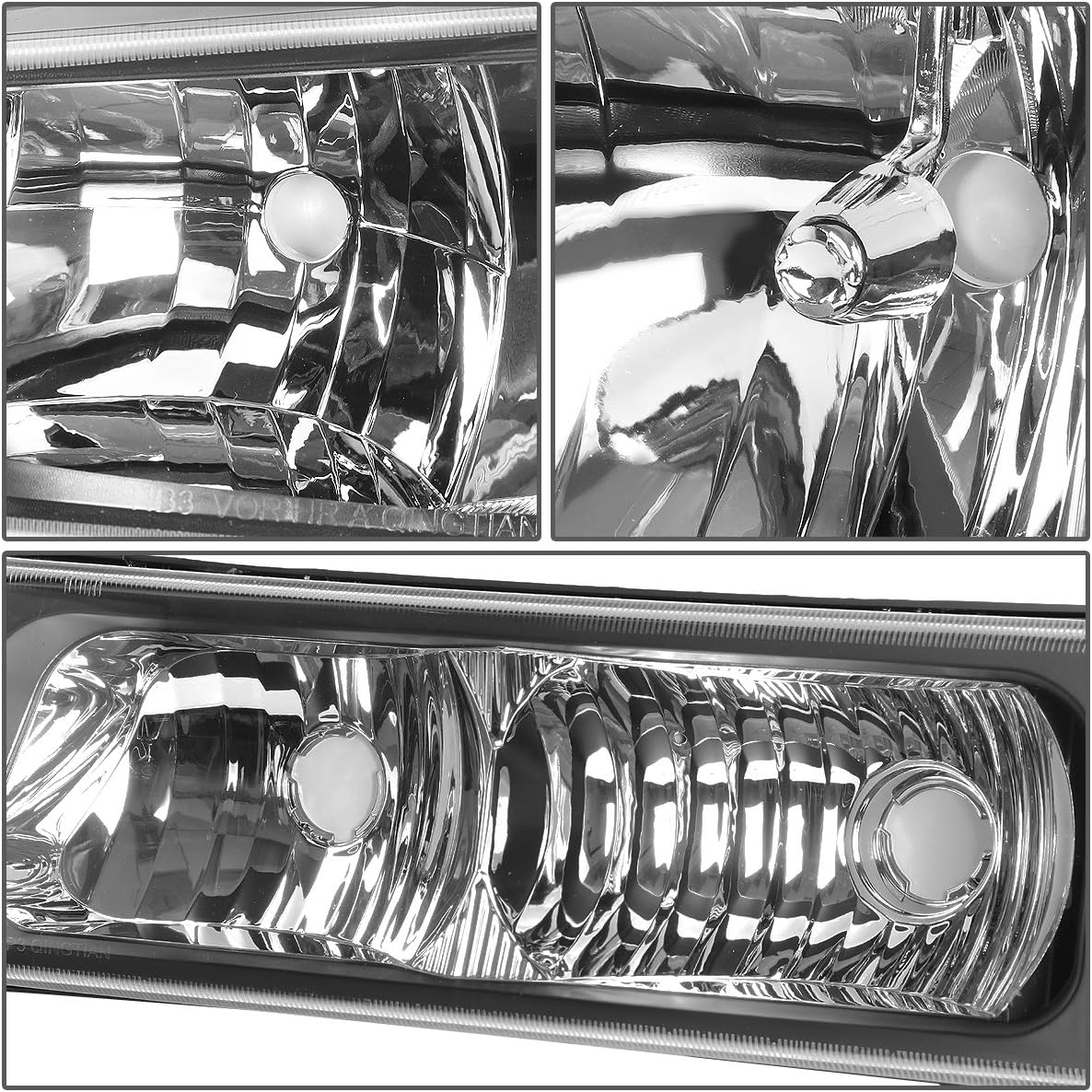 Headlight with Tail Light Assembly Compatible with Chevy 1st Gen, 4pc Pair of Black Clear Corner Headlight & Smoked Lens LED Tail Light - Image 2